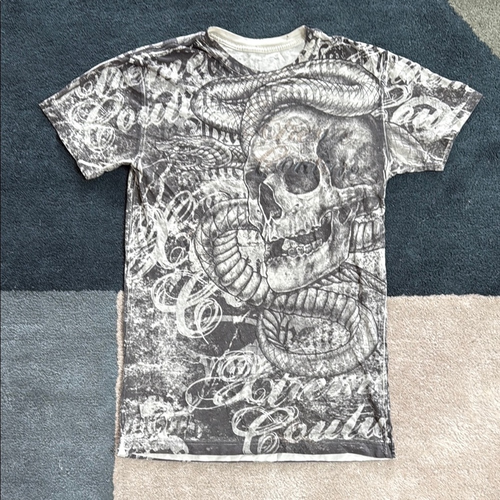 Affliction Xtreme Couture Cream and Black Tee
